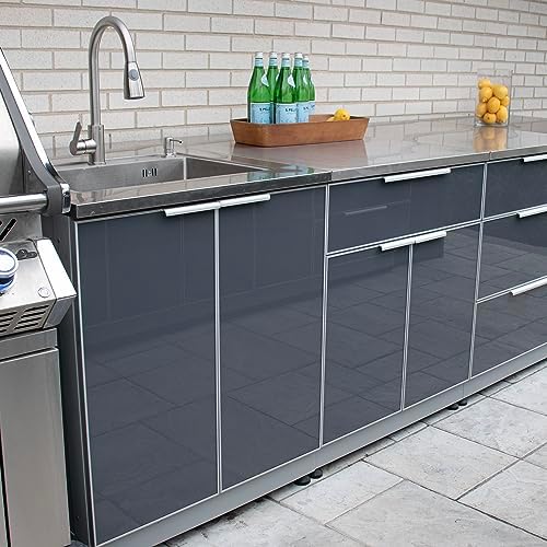 Blue Sky Outdoor Living, OKC3024GD2SKDG, 2-Door Outdoor Kitchen Sink Cabinet – Weather-Resistant Tempered Glass Cabinet Doors – Modular Storage for Patio and Backyard Grilling Stations – Slate Gray - Image 2