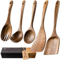 Wooden Spoons for Cooking, 5-Piece Acacia Wood Cooking Utensil Set by HEFILD