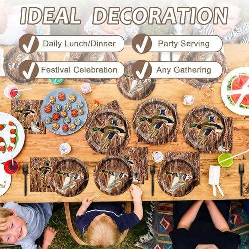 Naozinebi Mallard Duck Party Plates Napkins Hunting Dinnerware Mallard Duck Theme Birthday Party Tableware Set Disposable Forks Dessert Supplies for Hunting Birthday Supplies Serve 24 - Image 5