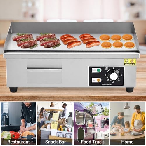 Commercial Electric Griddle 21 Inch, 110V 1600W Stainless Steel Flat Top Grill with Adjustable Temp Control 122°F-572°F, Includes Spatula & Scraper for Restaurant, Home, Outdoor Use - Image 7
