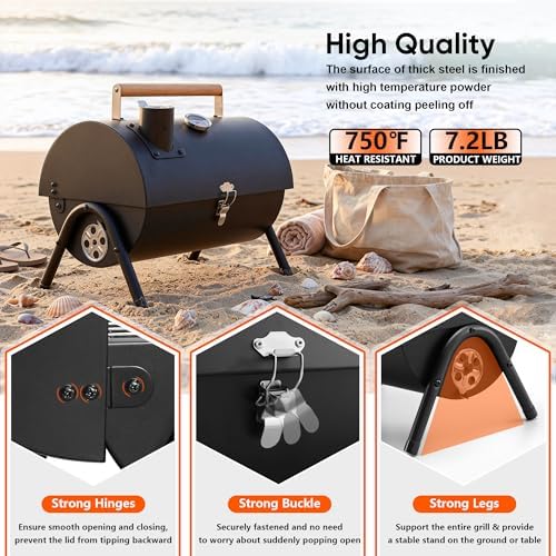 HaSteeL Portable Charcoal Grill with 6 BBQ Tools, Small for 1-3 People - Image 5