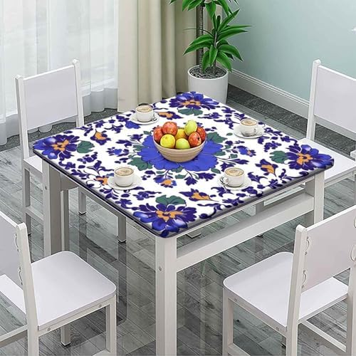 Outdoor Tablecloths with Elastic, Mexican Talavera Pattern Printed on Oilproof Square Elastic Table Cover, Use for Kitchen Balcony Cafe Dining, Fit for 60" x 60" Square Tables - Image 2
