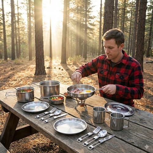 14-Piece Camping Cookware Set, 304 Stainless Steel Pots and Pans - Image 7