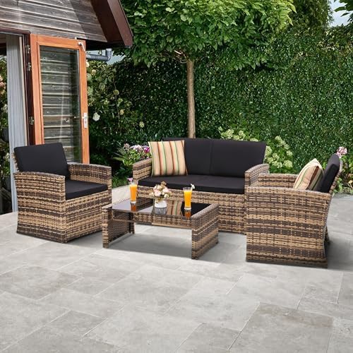 KROFEM 4 Piece Patio Furniture Set, Outdoor Wicker Conversation Set - Image 2