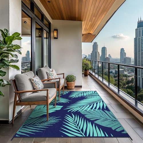 GENIMO Outdoor Rug, Waterproof Plastic Rugs for Patio, 5'x8' Blue Green - Image 4