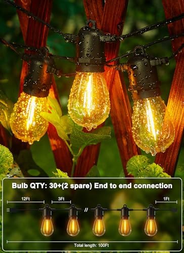 Brightown LED Outdoor String Lights for Patio 100FT with 32 Shatterproof S14 Vintage Edison Bulbs, Waterproof Outside Hanging Lights for Backyard Deck Garden Party Xmas Decor, 2700K - Image 6