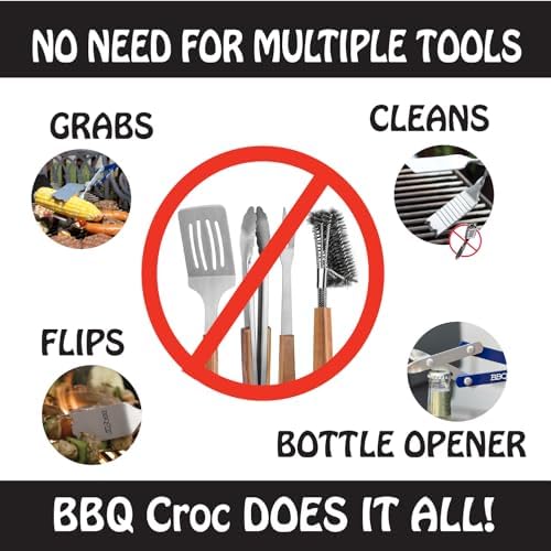 BBQ Croc 3 in 1 Barbecue Tool 18-inch - Extra Light and Long Tongs, Spatula and Grill Scraper (Blue) (18 inch with Flashlight) - Image 5