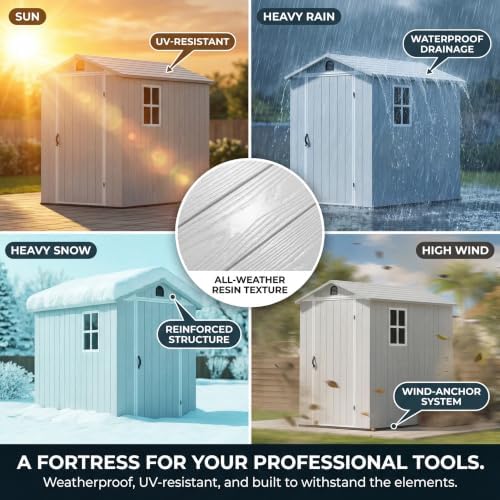 Devoko 4×6 FT Resin Storage Sheds with Floor, Light Gray - Image 4