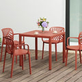 Costaelm Outdoor Dining Table for 4, Square Metal Patio Table, 4-Person Weather Resistant Steel Slat Table for Lawn Garden Backyard, Red by Costaelm