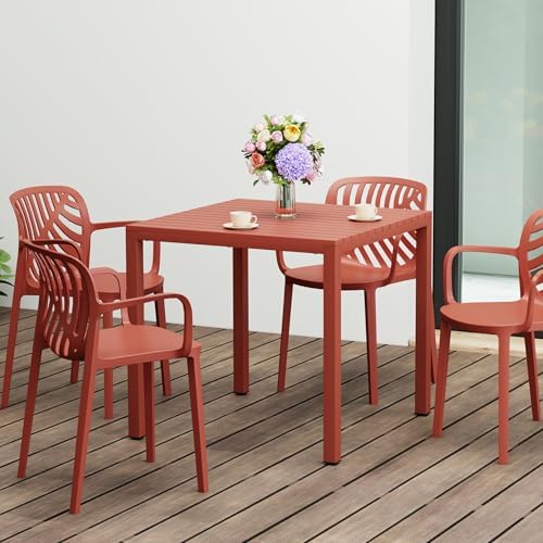 Costaelm Outdoor Dining Table for 4, Square Metal Patio Table, 4-Person Weather Resistant Steel Slat Table for Lawn Garden Backyard, Red by Costaelm