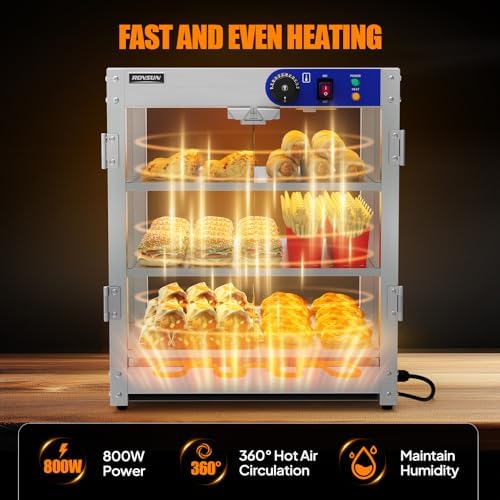 ROVSUN 3-Tier Commercial Food Warmer, Pizza Warmer Food Warmer Display with LED Lighting Removable Shelves Glass Door, Countertop Electric Food Warmer for Buffet Restaurant 110V 800W - Image 2