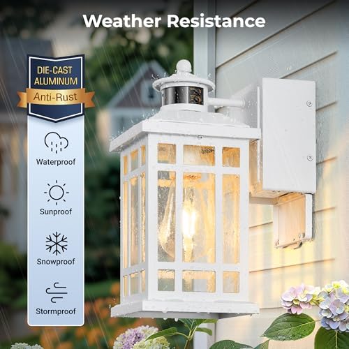 White 2-Pack Porch Lights with GFCI Outlet, Modern Updated Dusk to Dawn Outdoor Lighting, Waterproof Outdoor Light Fixture with Tempered Glass, Outside Light Wall Mount for House Garage - Image 6