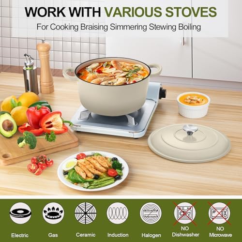 P&P CHEF 5QT Enameled Dutch Oven, Dutch Oven Pot for Bread Baking, Khaki - Image 4