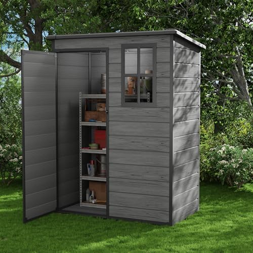 UDPATIO Outdoor Storage Shed 5x3 FT, Resin Garden Shed with Floor,Dark Grey - Image 6