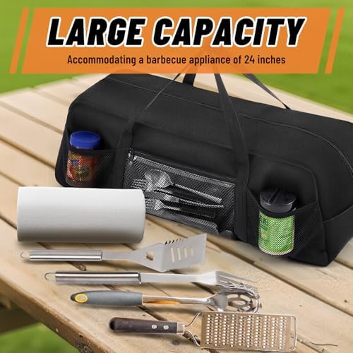 Amylove 24" Grill Tool Storage Bag, Waterproof BBQ Utensil Organizer, Black - Image 3