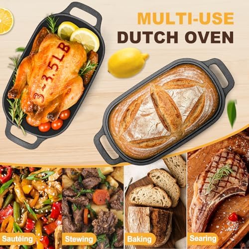 7QT Oval Dutch Oven for Sourdough Bread Baking, Pre-Seasoned Cast Iron Bread Pan with Lid, Even Heat Distribution for Homemade Bread - Image 5