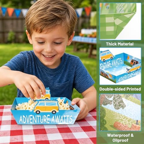 Fancy Land Camping Party Supplies Nacho Boats Camping Adventure Paper Trays - Image 5