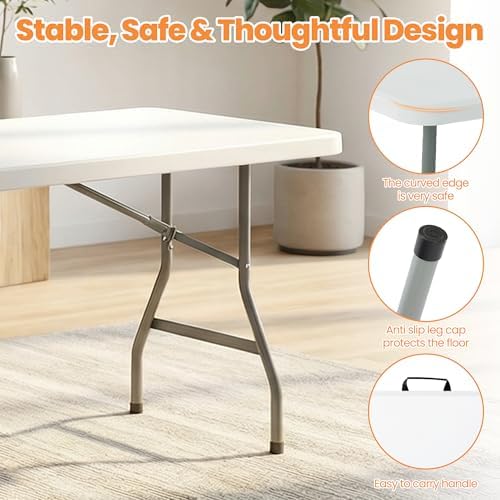 7-Piece White Plastic 8FT Folding Table Chairs Set for 6 People - Image 4