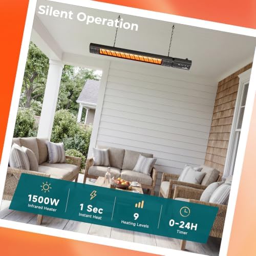 Ceiling Electric Outdoor Heater Wifi Control Wall-Mounted Hanging Patio 1500W Infrared 9 Heat Levels, 24H Timers, Carbon Fiber Tube Heating Wall Heater for Gazebo, Balcony - Image 6