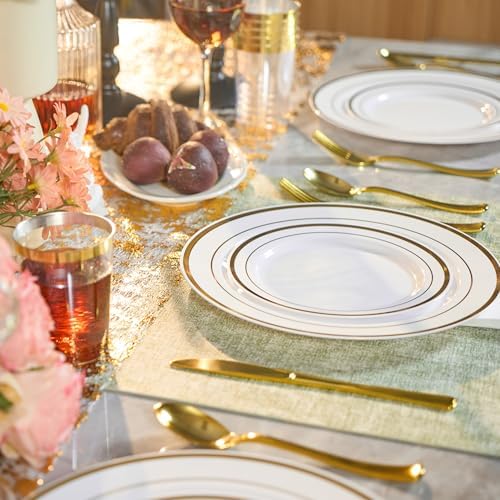 Fijinhom 350Pcs Gold Disposable Plates, Plastic Dinnerware Set for 50Guests - Image 2