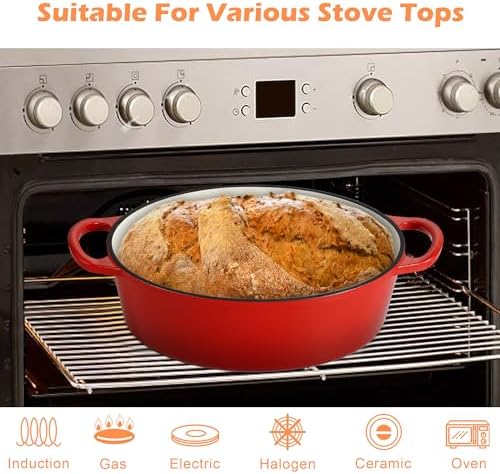 TeamFar 7QT Oval Dutch Oven, Enameled Cast Iron Dutch Oven Pot with Lid - Image 5