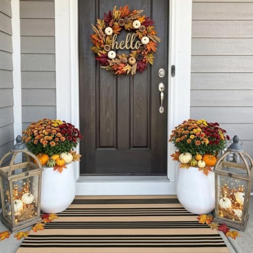 OJIA Fall Front Door Mat 27.5"x43", Striped Outdoor Rug Porch Decor by OJIA