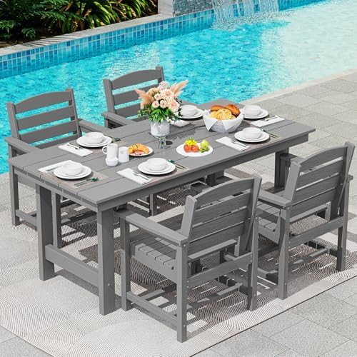 SERWALL 5 Pcs HDPE Patio Dining Set, Outdoor Dining Set for 4, Gray by SERWALL