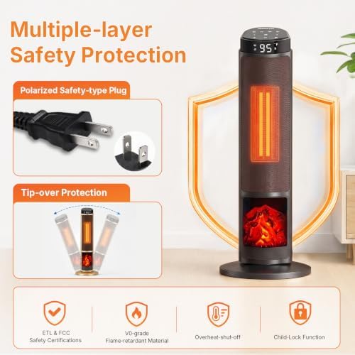 OLIXIS 23" Space Heater for Indoor Use, 70° Oscillation, 4 Modes - Image 6