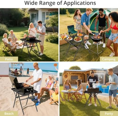 Anbte 3ft Folding Grill Table, Supports 180 Lbs, 2 Adjustable Height, Black - Image 7
