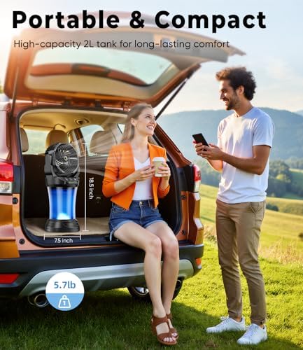 Misting Fan for Outside, Mister Fan with Remote & RGB Lights, 2L Tank & 2 Extra Nozzles, 4 Speeds Mist Modes for Extreme Cooling Effect, Ideal for Camping, Patio, Backyard - Image 6