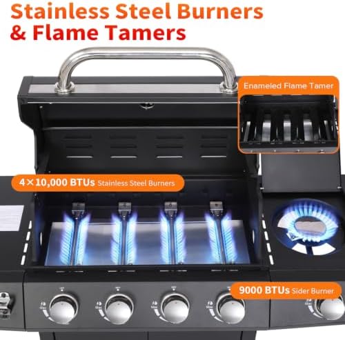 4-Burner Propane Gas BBQ Grill with Side Burner for Outdoor BBQ - Image 4