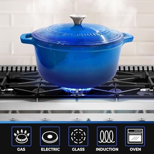 MUELLER HOME 7.5 QT Enameled Cast Iron Dutch Oven, Heavy-Duty Casserole Dish and Braiser Pan with Lid and Stainless Knob, Oven-Safe up to 500° F & Across All Cooktops, Aqua Blue - Image 5