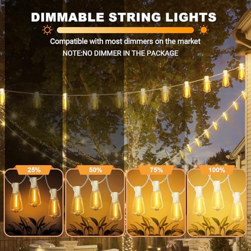 LAMPHOME Outdoor String Lights, 26FT Patio Lights with 12+1 ST38 LED Edison Bulbs (1 Spare), Connectable String Lights for Outside, Dimmable Hanging Light for Backyard Porch Decor, Warm White - Image 6