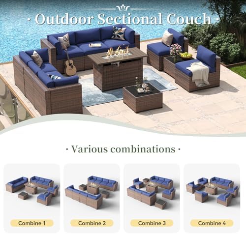 Aoxun 11 Piece Patio Furniture Set with 44" Fire Pit Table Wicker Rattan - Image 6
