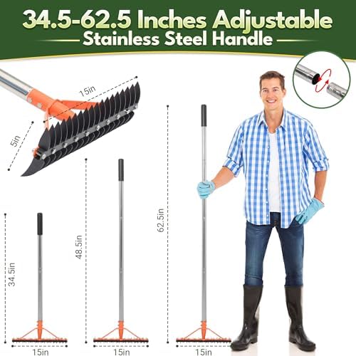 62.5 Inch Thatch Rake for Lawns 18 Sharp Tempered Spring Steel Tines - Image 5