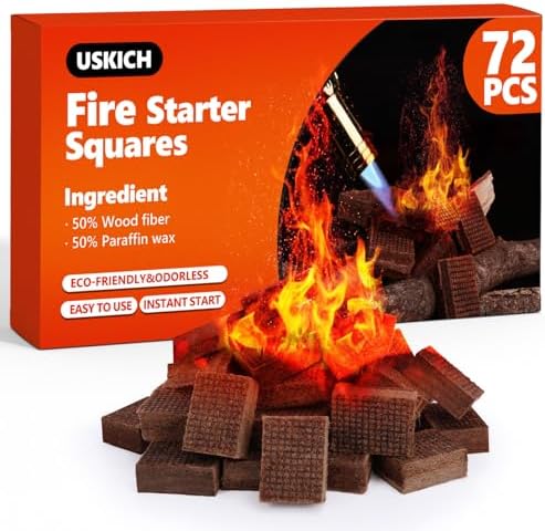 Fire Starter Squares 72Pcs,Natural Fire Starters for Campfires,Grill,BBQ,Wood Stove -Waterproof,Weather Resistant Fire Starters for Fireplace-Camping Firestarter Cubes Accessories Kit by USKICH