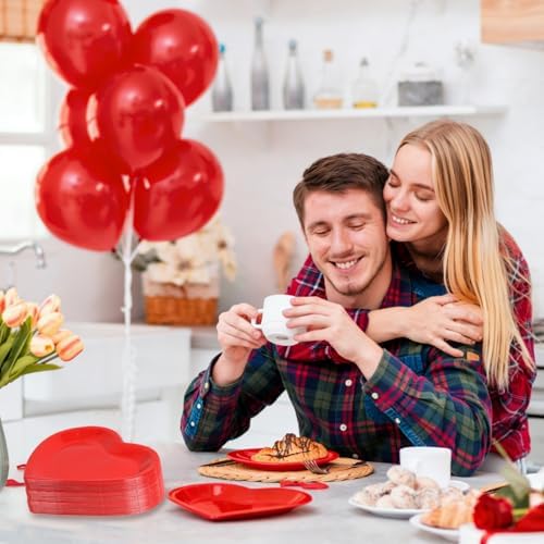 FOIMAS 24pcs Red Heart Shaped Paper Plates, Valentine's Day Plates Valentine Disposable Tableware Plate for Wedding Birthday Party Supplies - Image 5