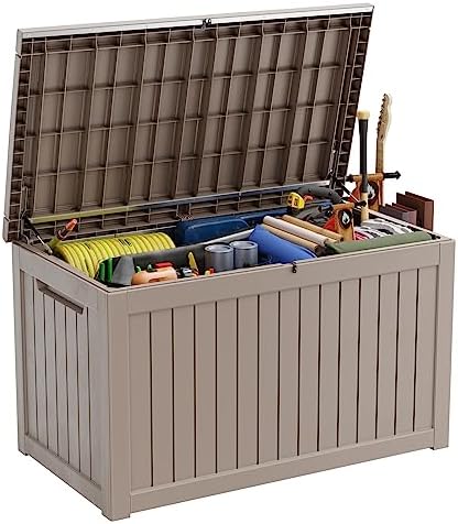 PatioZen 281 Gallon Large Resin Deck Box, Lockable Outdoor Storage Box for Patio Cushions Storage Furniture,Garden Tools, Pool Supplies, Weatherproof and UV Resistant (Grey) by OutdoorLivingPerfected