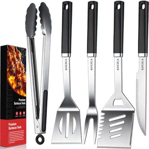 Heavy Duty BBQ Tools Grill Tools Set - Stainless Steel BBQ Grilling Tools Set with Serrated Spatula, Tongs, Knife, Spatula - Outdoor Barbecue Accessories Kit, Grilling Gifts for Men Dad by Unknown