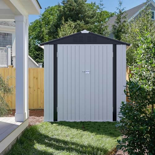 JUMMICO Metal Outdoor Storage Shed 6 x 4 FT Metal Shed with Lockable Door,Waterproof Garden Tool Shed Storage House for Backyard Patio Lawn,White - Image 7