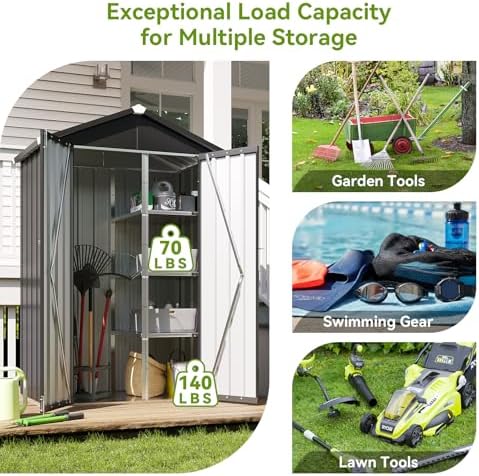 Aoxun Vertical Outdoor Storage Cabinet 3.5’x2’ with Floor & Shelves Black - Image 4