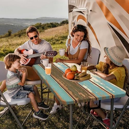 Picnic Table Cover with Bench Covers, Camping Essentials, Farmhouse Wood Green Waterproof Windproof Table Cover, Fitted Tablecloth Cover with Elastic Edge, for Indoor & Outdoor, 3 PCS, 30x60 Inch - Image 2