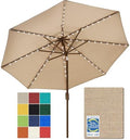 EliteShade USA 10-Year-Non-Fading 9ft Market Patio Umbrella, Commercial Grade Table Sun Umbrella with 80 Solar LED Lights, Crank Open, Windproof & UPF 50+ UV Protection for Garden, Deck, Pool, Backyard, Heather Beige by EliteShade