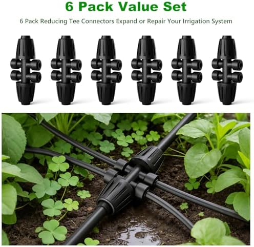 1/2 Inch to 1/4 Inch Barbed Tee Connectors, Drip Irrigation Reducing T Fittings for Main Line to Branch Line Conversion, Quick-Install Leak-Free Irrigation Connectors, 6 Pack - Image 5
