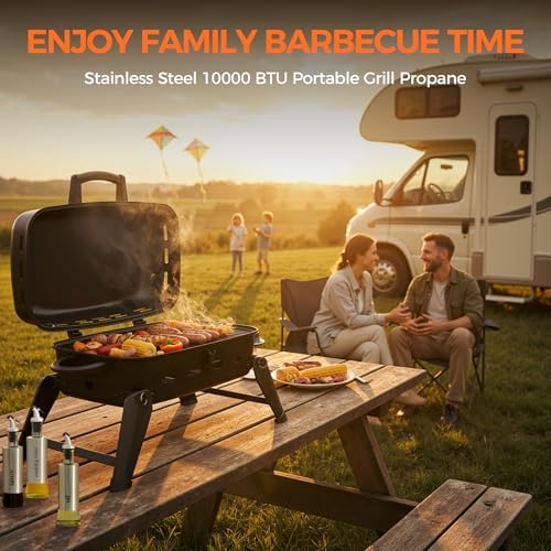 MASTER COOK 10,000 BTU Portable Gas Grill, Outdoor Compact Tabletop BBQ Small Propane Grill with Foldable Legs for RV, Hiking, Camping, Patio, Tailgating - Image 6