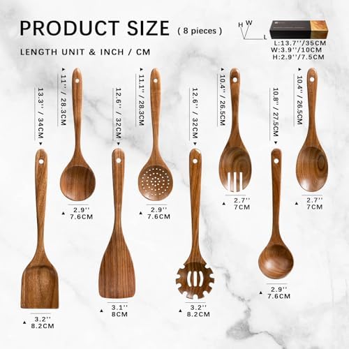 Wooden Spoons for Cooking, 8-Piece Acacia Wood Cooking Utensil Set - Image 2