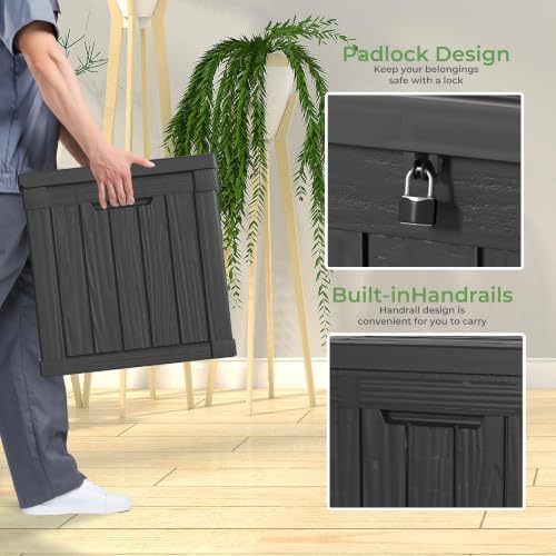 50 Gallon Waterproof Outdoor Resin Deck Box, Lockable Storage Container for Patio Furniture, Garden Tools (50 Gallon, Black) - Image 5