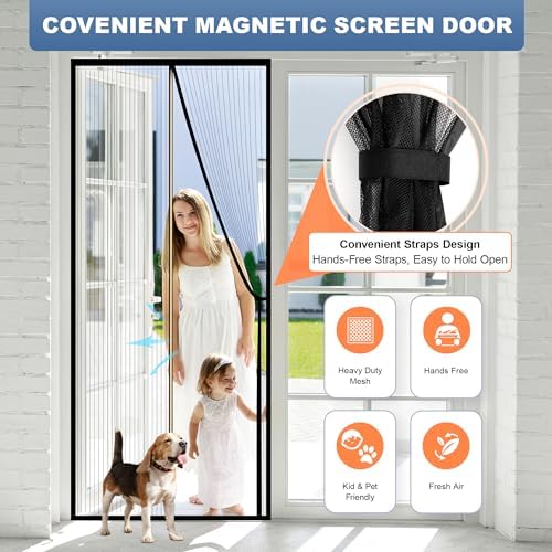METAONLY Magnetic Screen Door Mesh, Works for Patio, Sliding Door, Keeps Bug Mosquito Out, Fresh Air Flow, Fits 30" x 80" Door - Curtain Size 32" x 82", Black with Stay-Open Straps - Image 3