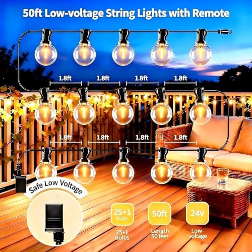 SANBEN Outdoor String Lights-50ft 25+1 G40 Bulbs Patio Lights with Remote - Image 4