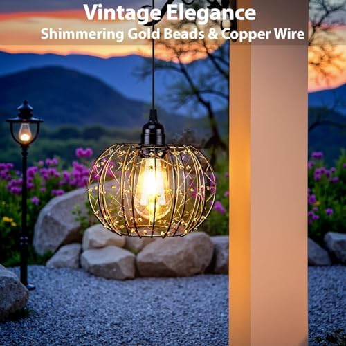 Battery Operated Hanging Chandelier Outdoor, Set of 3 with Remote, No Wiring, Boho Copper Wire Beaded Pendant Light, IP55 Weatherproof, Dimmable Timer, for Gazebo Pergola Porch Patio Decor - Image 3